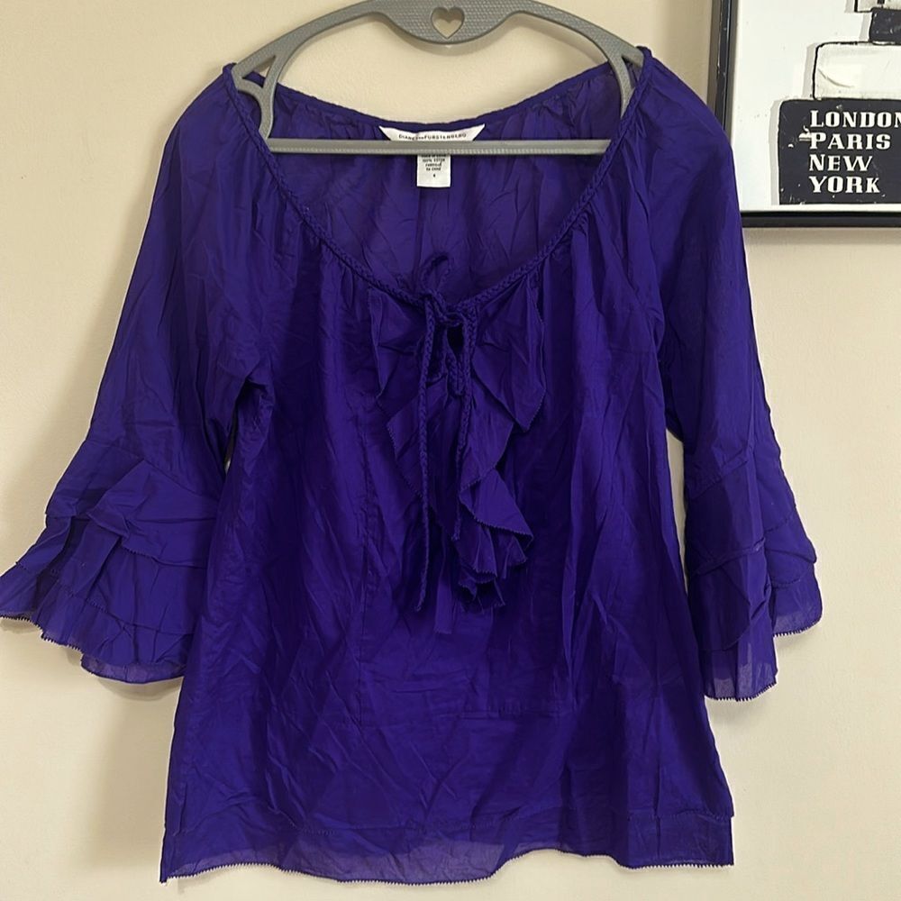 Diane Von Furstenberg Ruffle Wide Sleeve Blouse